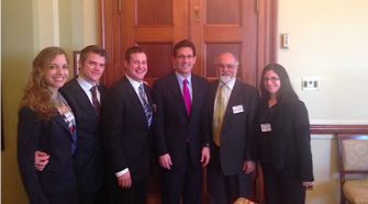 From left to right -Rachel laser (Religious Action Center), Rabbi Andrew goodman, Rabbi Jesse gallop, Majority Leader Eric Cantor, Rabbi Gary Ereditor and Abby Levine (Jewish Social Justice Roundtable)